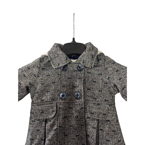 OshKosh B'gosh Toddler Girls Gray Hooded Peacoat Jacket Bow Print Accent Size 2T - Picture 2 of 10